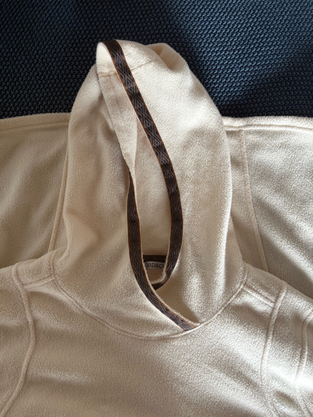 Toad&Co Cream Hooded Fleece Sweater with Brown Trim